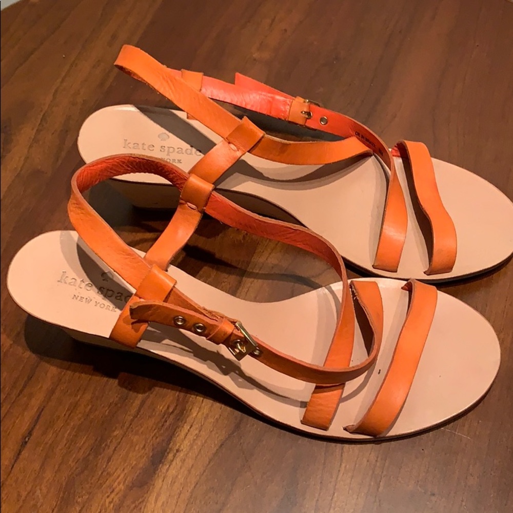 Wedge coral leather sandals by Kate Spade